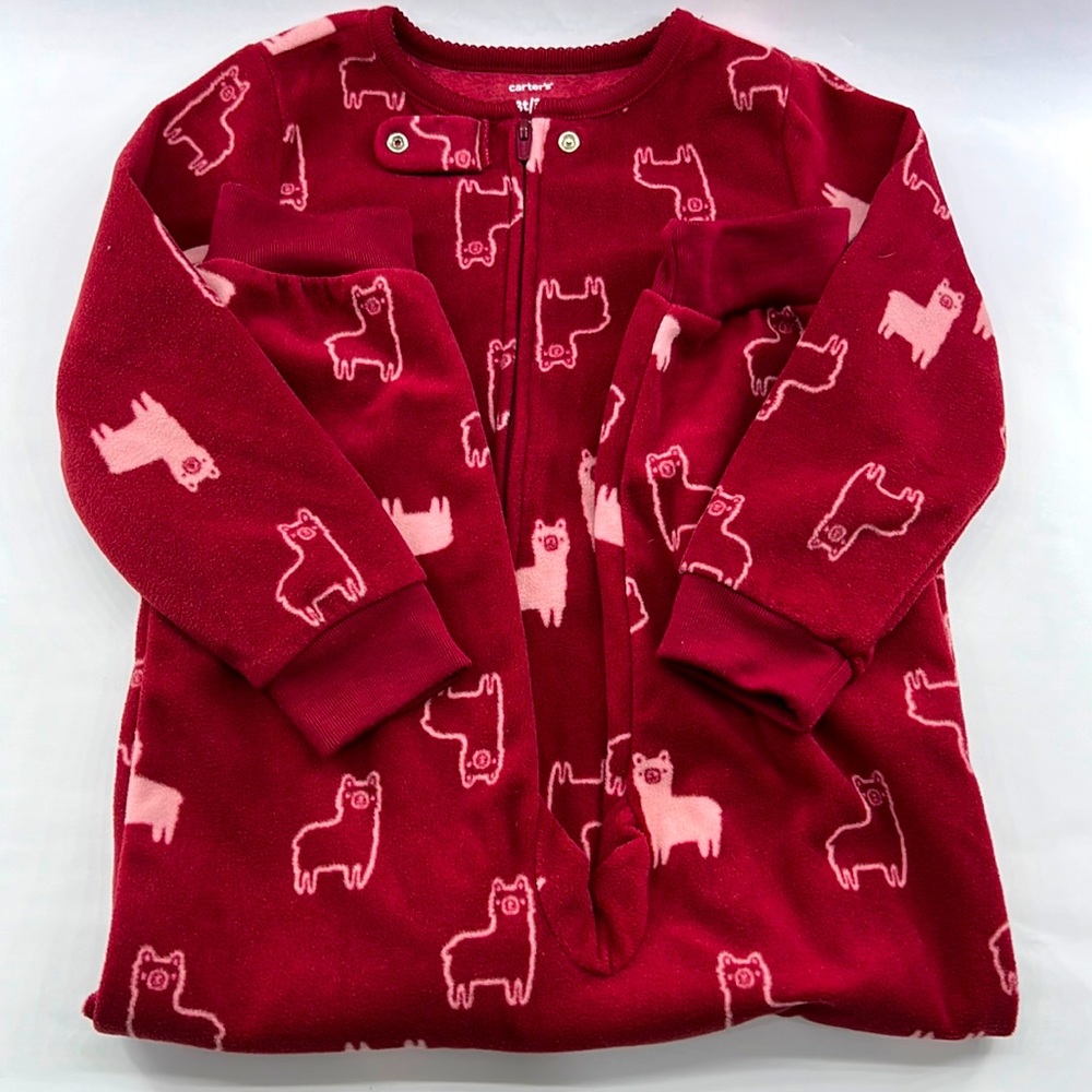 Carter’s Fleece Thick Zippered Burgandy Llama Onesie, Size 3T